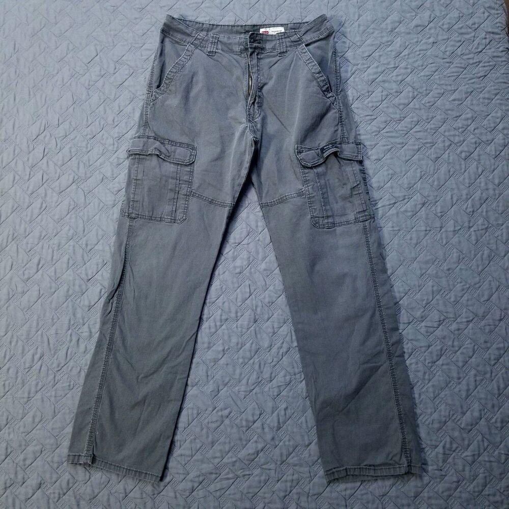 Wrangler Cargo‎ Pants Mens 32X32 Gray Relaxed Fit Straight Leg Dark Wash Canvas